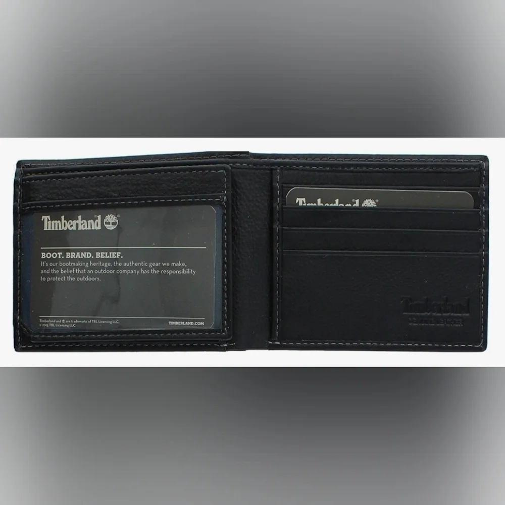 Timberland Men's Wellington Leather RFID Comnunter Security Black Wallet New